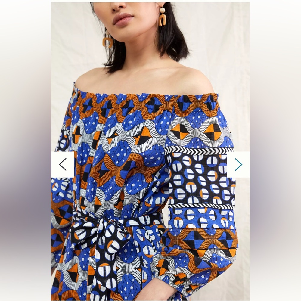 Anthropologie Abstract Flounced Off-The-Shoulder Patterned Maxi Dress - Picture 4 of 15